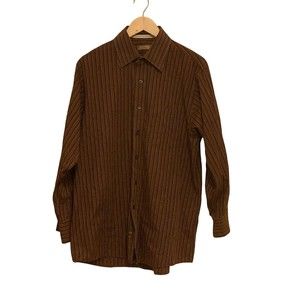 Michael Micheal Kors Mens L16 1/2 32x33 Brown Stripe Button Front Dress Shirt